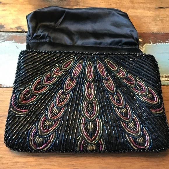 Vintage Beaded Peacock Clutch Formal Black/pink/gold - Picture 5 of 9